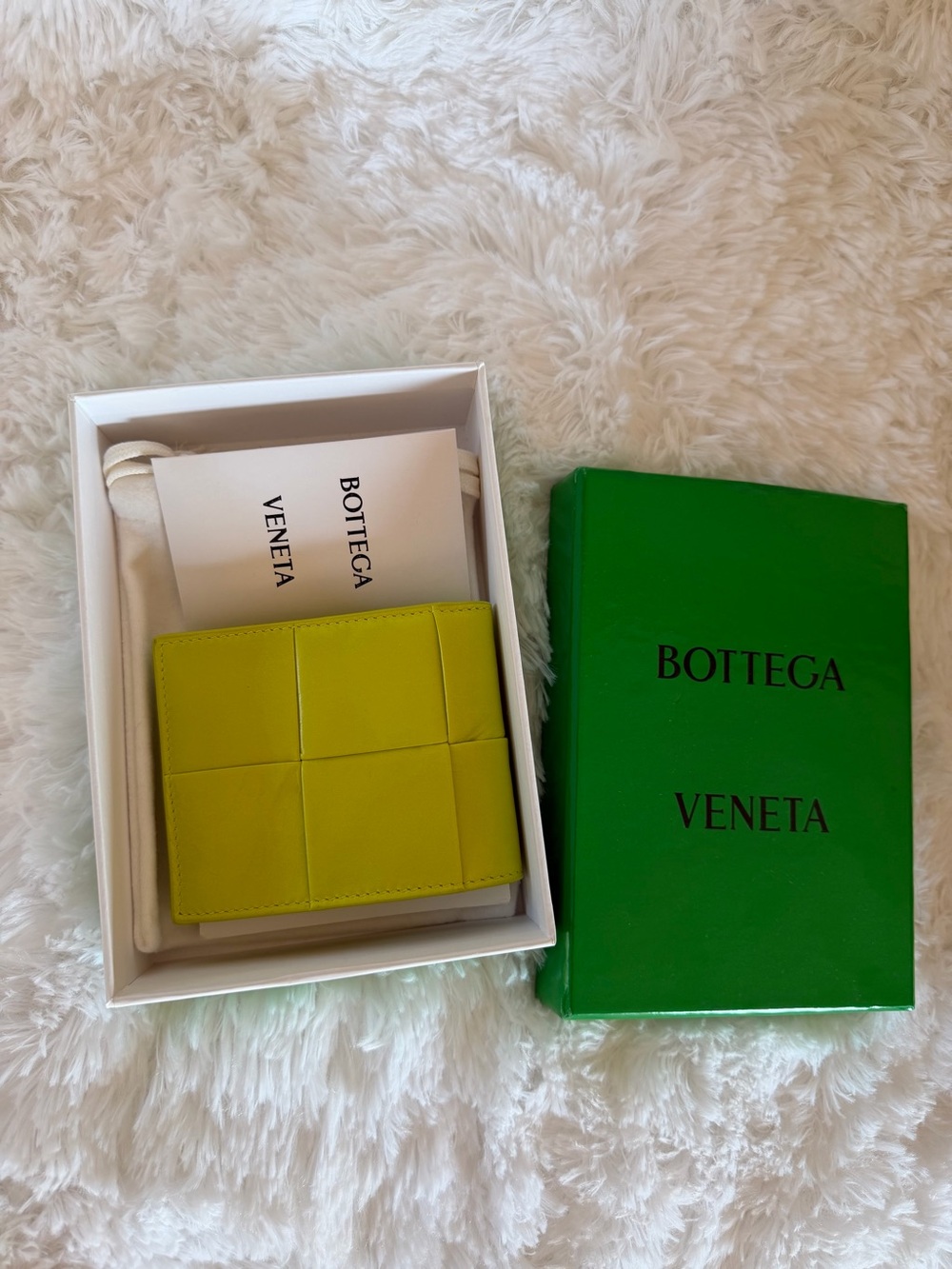 Brand New Bottega Veneta Lime Intrecciato Compact Wallet